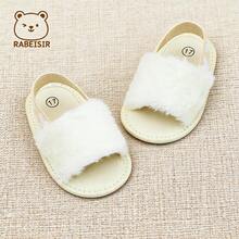 RABEISIR 春夏女嬰學步前鞋，嬰兒毛絨室內拖鞋，3-18個月 - 白色 - 查看 7