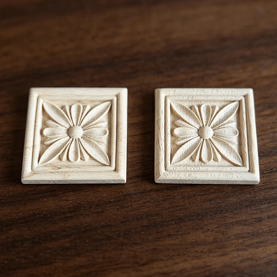2pcs Solid Wood Carved Square Decals, Home Decorations, Woodworking Supplies, Suitable For Cabinets, Doors And Windows, Furniture, Background Walls, Porches, Offices And Other Decorations, Holiday Decorations, DIY Decorations. - Multicolor - View 1