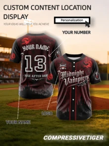 Custom Dark Vampire Style Halloween Baseball Jersey, Burgundy & Black Color Block Vampire Castle & Bat Theme Print, Customizable Front & Back Content, Free Change Player Name & Jersey Number, Custom Team Logo, Soft Fabric, Suitable For Baseball Sports, Theme Parties, Team Building Training And Daily Halloween Wear, 2026 Baseball - Burgundy - View 1