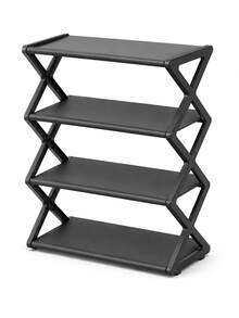 4-Tier Folding Shoe Rack | Space-Saving Storage Solution, X-Frame Plastic Organizer, Vintage Design, No Assembly Required, Suitable For Entryway, Closet, Kitchen, All-Season Durable Bookshelf (Plastic Material) - Multicolor - View 9