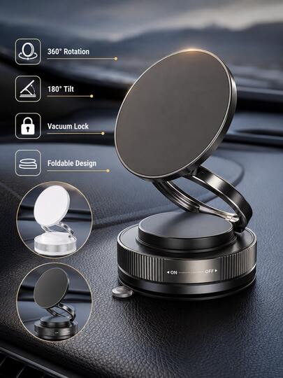 1pc Vacuum Suction Magnetic Phone Holder, Multi-Function Foldable 2026 New Model Height Adjustable Rotating Car Mount