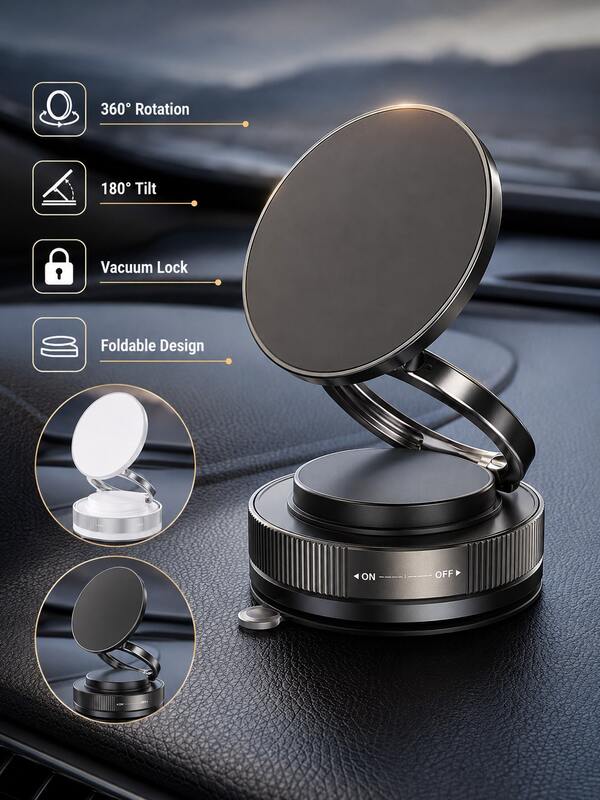 1pc Vacuum Suction Magnetic Phone Holder, Multi-Function Foldable 2026 New Model Height Adjustable Rotating Car Mount