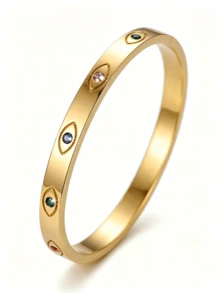 Open Cuff Bangle Set With Evil Eye Enamel And Rhinestone Decor, Bohemian Vintage Bracelet, Suitable For Daily Wear, Holiday Travel And Party Occasions, Stackable Design For Versatile Styling, Popular Fashion Accessory, Perfect For Anniversary And Holiday Gifts - Yellow Gold - View 10