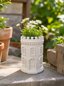 Castle Tower Planter, Multi-Purpose Flower And Plant Container, Suitable For Succulents And Herbs, Outdoor Patio Terrace Balcony Garden Decoration, Indoor Desktop Windowsill Plant Display Decoration - Cylindrical Castle Flower Pot - View 6