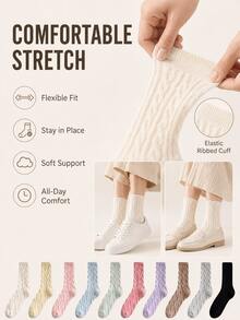 5 Pairs Women's Thick Winter Socks, Comfortable Knitted Mid-Sole Design, Soft And Warm (No Cardboard) - Multicolor - View 3