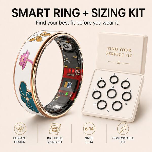 Smart Ring With Free Sizing Kit For Women And Men, Sleep And Activity Tracking, Step And Calorie Counter, Women's Cycle Tracking, Rechargeable Fitness Ring With App For Daily Wellness And Sports