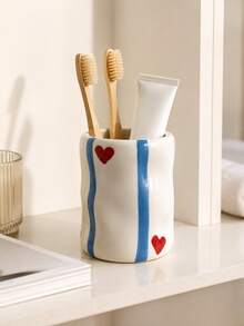 Cute Hand-Painted Red/Blue/Black Striped Resin Storage Box With Heart Decoration, Handmade Asymmetrical Wavy Texture, Multi-Purpose Bathroom And Desktop Organizer, Vanity Decor, Housewarming Gift - Heart Ripple Cup - View 11