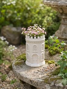 Castle Tower Planter, Multi-Purpose Flower And Plant Container, Suitable For Succulents And Herbs, Outdoor Patio Terrace Balcony Garden Decoration, Indoor Desktop Windowsill Plant Display Decoration - Cylindrical Castle Flower Pot - View 9