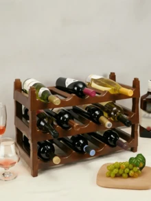 Three‑Tier Large‑Capacity Wine Rack, Capable Of Holding Multiple Bottles Of Red Wine Horizontally, Stable And Space‑Saving. Suitable For Home Living Rooms And Bar Counters. Dust‑Proof To Protect Wine, Easy To Access. - Random Color - View 3