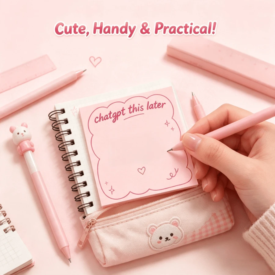 1pc Pink & Blue Fun "Chatgpt This Later" Sticky Notes, Light Blue Wavy Edge Self-Adhesive Memo Notepad, Office School Desktop Supplies, Aesthetic Daily Planner Decorative Sticky Notes For Students And Office Workers - 50-sheet Sticky Note Pad - View 1