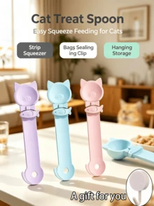 Multifunctional Cat Treat Feeding Spoon, Pet Snack Squeezer With Sealing Clip, Portable Cat Food Bag Snack Dispenser - Multicolor - View 6
