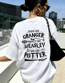 New Women's Short Sleeve T-Shirt, 100% Cotton, Authorized WB Brand, "" Slogan Pattern Print, Breathable For Summer - White - View 9