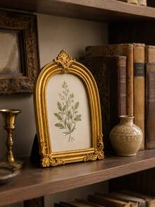 Vintage Gold Resin Picture Frame, Ornate Baroque Arch Photo Frame, Tabletop Display For Bedroom, Vanity, Mantel, Antique‑Style Home Decor, Perfect Wedding & Memorial Photo Gift - 1PC - View 7