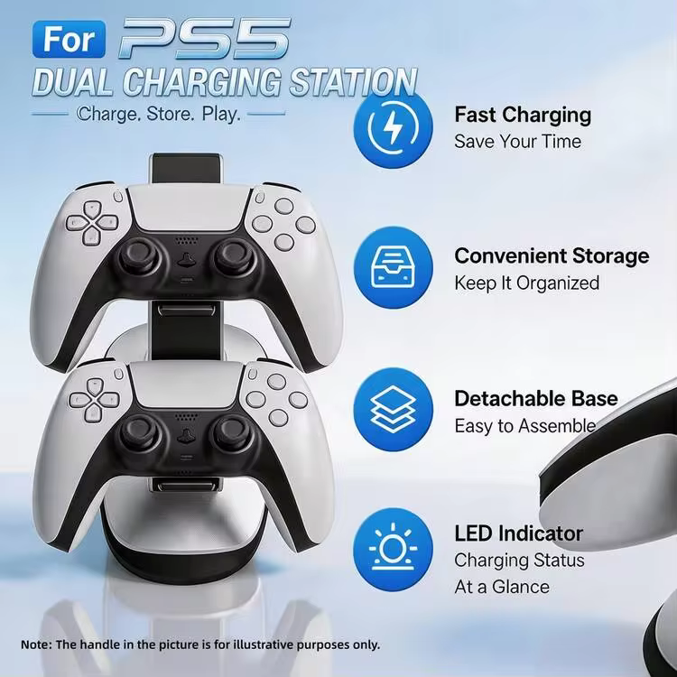 iplay 1個 - PlayStation 5 無線控制器雙充電底座，附 LED 指示燈，垂直弧形極簡設計，TYPE-C 介面，可同時為兩個控制器充電 (白色) - 查看 4
