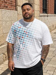 Plus Size Men's Colorful Polka Dot Print Short Sleeve T-Shirt | Loose Casual Round Neck Top, Plus Size Summer Outfit - Silver - View 1