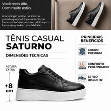 Alto Calçados Saturno Tênis Casual Em Couro Que Aumenta até 8cm - Preto - Visão 7