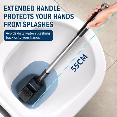 C-Shaped Long Handle Toilet Brush - Stainless Steel Material, Wall-Mounted, Designed For Thorough Cleaning Of Standard Toilets And Squat Toilets (Including Hard-To-Reach Areas).