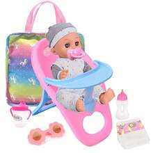 10pcs Doll Accessories Set, Party Game Set For Kids 3 Years And Up, Doll Chair With Armrests, Rainbow Storage Bag, Doll Feeding & Care Set, Doll Diapers (Doll Not Included) - 彩色 - 查看 6