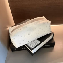 1 buah Tempat Pensil Kanvas Motif Bintang, Kantong Pensil Resleting Kapasitas Besar, Tas Penyimpanan Alat Tulis Siswa Portabel, Organizer Kosmetik Multifungsi, Sekolah, Kantor, Penggunaan Sehari-hari, Semester Baru, Penggunaan Sekolah - Bintang putih berbintik-bintik - View 6