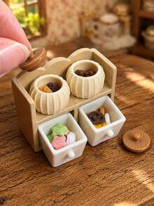Miniature Snack Storage Canister Set, Dollhouse Storage Rack, Drawer Canister Candy Cookie Food Decor Model, Resin Material, Non-Edible - one-size - View 2
