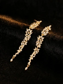 Gold Marquise Cubic Zirconia Long Tassel Dangle Earrings, Bridal Sparkly Drop Earrings For Women Party Evening - Earrings - View 6
