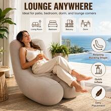 Portable Inflatable Lounge Chair, Soft Flocked High Back Recliner Lazy Sofa, Foldable Single Air Couch For Living Room, Bedroom, Gaming, Camping & Indoor Outdoor Use - A - View 2