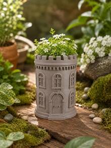Castle Tower Planter, Multi-Purpose Flower And Plant Container, Suitable For Succulents And Herbs, Outdoor Patio Terrace Balcony Garden Decoration, Indoor Desktop Windowsill Plant Display Decoration - Cylindrical Castle Flower Pot - View 10