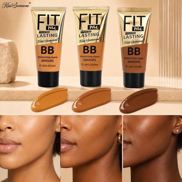 KISSSOMEONE Long-Lasting Liquid Foundation, Waterproof Moisturizing Bb Cream, Concealer, Suitable For Oily Skin, Dark Skin Tone