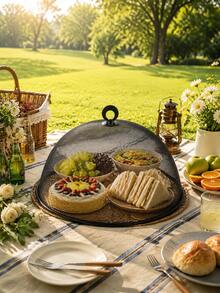 2pcs/1pc Black Metal Frame Mesh Food Cover, Breathable And Durable, Suitable For Kitchen And Dining Table Protection, Can Cover Plates, Desserts And Other Foods, Catering Service Accessory, Smooth Metal Appearance, Suitable For Christmas, Valentine's Day - Multicolor - View 8