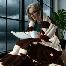 1PC Brown & White Cow Print Blanket, Animal Fur Texture Throw, Vintage Style Home Sofa Decorative Blanket - Multicolor - View 8