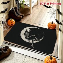 1/2pcs Halloween Door Mat, Halloween Skull Moon Pattern Flannel Door Mat, Non-Slip Absorbent Machine Washable Floor Mat For Home, Suitable For Entrance, Living Room, Bedroom, Kitchen, Bathroom, Yard, Multi-Functional Decorative Mat - Multicolor - View 5