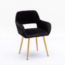 Dining Chairs With Faux Fur, Pink - Mid-Century Style - 黑色 - 查看 4