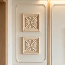 2pcs Solid Wood Carved Square Decals, Home Decorations, Woodworking Supplies, Suitable For Cabinets, Doors And Windows, Furniture, Background Walls, Porches, Offices And Other Decorations, Holiday Decorations, DIY Decorations. - Multicolor - View 9