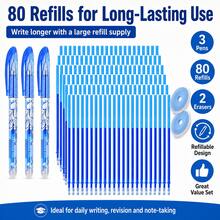 85-Piece Erasable Gel Pen Set, 3 Refillable Erasable Pens With 80 Replacement Refills And 2 Erasers, Smooth Writing Pens For Students, School, Office, Homework, Note Taking, Journaling, Planning And Everyday Writing - Multiple Styles - View 11