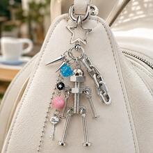 1pc Cyberpunk Spring Doll Keychain, Dice Rivet Chain Pendant, Personalized Y2K Punk Style Bag Charm Creative Gift - Multicolor - View 4