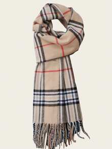 1pc Women's Warm Plaid Tassel Scarf, Soft Knitted Long Winter Shawl, Classic Autumn Fashion Neck Accessory, Suitable For Travel, Party And Gift - Multicolor - View 2
