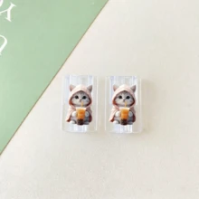 2pcs Hooded Milk Tea Cat Data Cable Connector Protector, Ins Healing Cute Pet Digital Accessory, Compatible With Apple Fast Charging 18W/20W Type-C Interface, Soft Cute Cat Print Data Cable Protective Shell, Holiday Small Gift, Cute Korean Style For Girlfriend And Best Friend - 2pcs Sweater Cat + Blue Shirt Milk Tea Cat - View 6