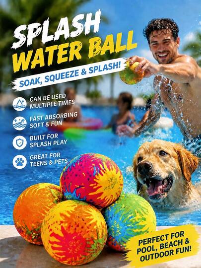 (Random Color) Splash Water Ball, Pool Cooling Water Ball, Suitable For Beach, Outdoor Play, Summer Beach Water Games, Reusable Absorbent Water Ball, Summer Beach Pool Party Supplies, Water Fight And Chewable Water Ball For Dogs To Play With