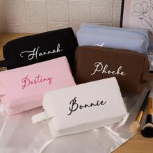 Waffle Embroidered Makeup Bag, Personalized Travel Toiletry Bag, Customizable Name, Letter Pattern Makeup Bag, Girls Travel Gift, Birthday Gift - Multicolor - View 3