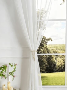 1pc Pure White Sheer Panel Curtain, Suitable For Living Room/Bedroom/Study/Dining Room/Balcony Home Decor, Rod Pocket Design - White - View 8