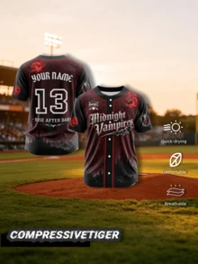 Custom Dark Vampire Style Halloween Baseball Jersey, Burgundy & Black Color Block Vampire Castle & Bat Theme Print, Customizable Front & Back Content, Free Change Player Name & Jersey Number, Custom Team Logo, Soft Fabric, Suitable For Baseball Sports, Theme Parties, Team Building Training And Daily Halloween Wear, 2026 Baseball - Burgundy - View 2