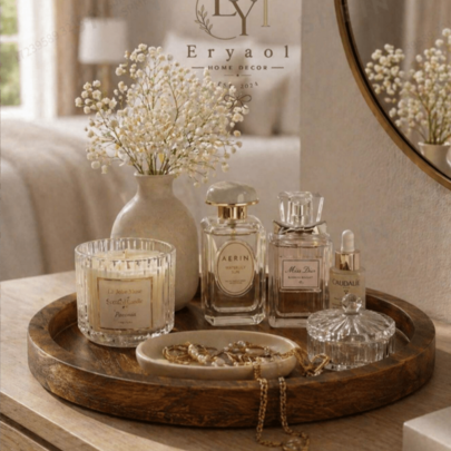 Rustic Round Wooden Decorative Tray Set, Farmhouse Coffee Table Centerpiece Storage Tray, Suitable For Vanity Perfume Jewelry Keys, Bohemian Home Decor Multipurpose Tray, 3 Colors Available, S&L Sizes