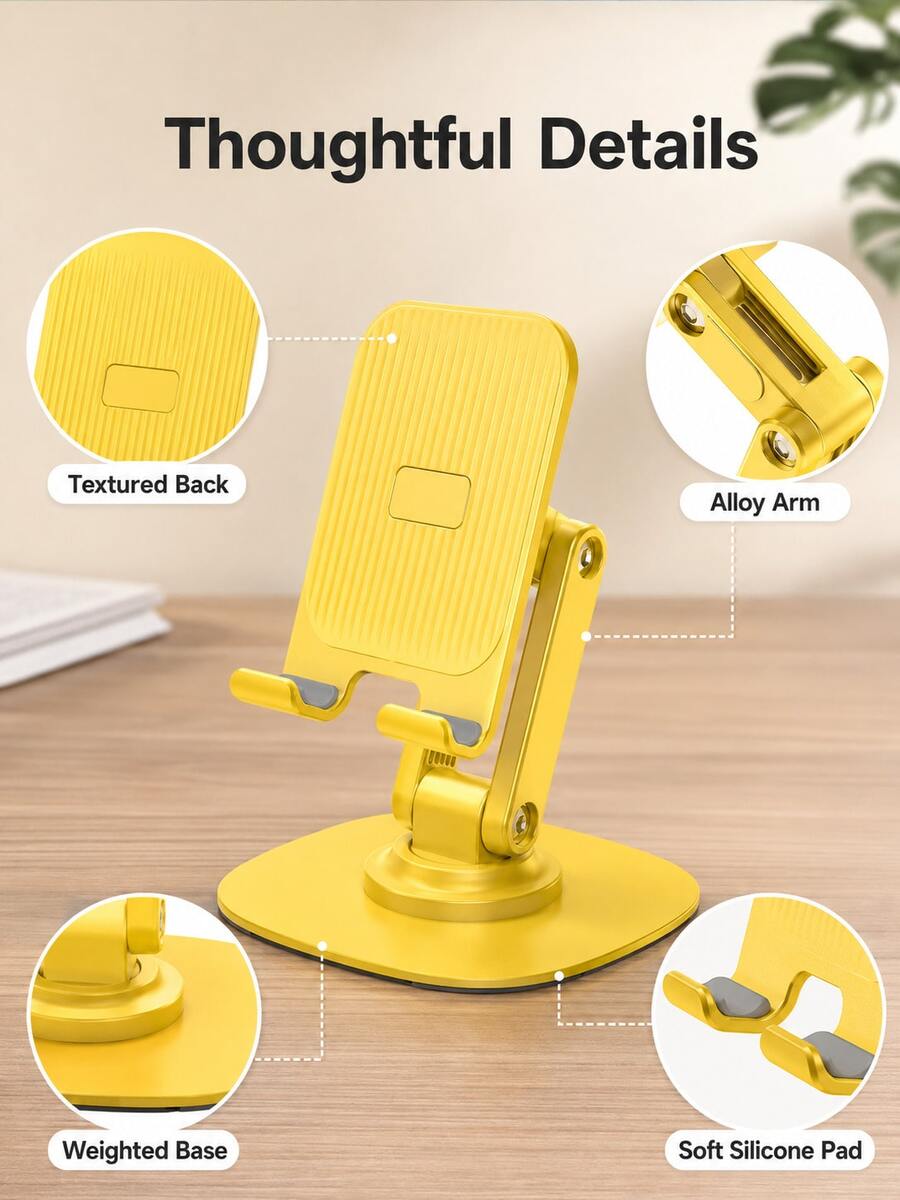 1pc 360° Rotating Desktop Phone Stand, Adjustable Foldable Alloy Phone Holder With Weighted Base, Multi-Angle Stand For Smartphones & Tablets, Office, Study, Video Calls & Desk Use - Multicolor - View 1