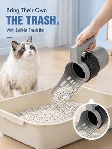 2pcs Large Capacity Cat Litter Scoop + 1 Garbage Bag, Contactless Design, Ergonomic Handle, Durable Plastic Structure, Easy To Clean, Suitable For Indoor/Outdoor Use, Indoor Pet Care, Modern Pet Supplies, Sturdy Structure - Grey - View 2