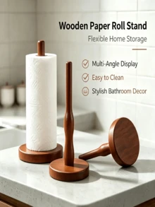 1pc Solid Walnut Wood No-Drill Kitchen Paper Towel Holder - Vertical Paper Towel Roll Rack, Countertop Home Paper Towel Storage Rack, Suitable For Kitchen And Bathroom, Home Storage Box And Rack, Independent Floating Bathroom Dining Table Storage Rack, Can Hold Multiple Rolls - Multicolor - View 8