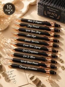 Inspirational Quote Retractable Metal Ballpoint Pen Set (1/10/30 Pcs) – Engraved Motivational Writing Tools. Back-To-School Creative Gift Pens For Teachers & Students Daily Use. - Multicolor - View 3