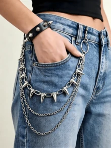 2pcs/Set Halloween Dark Punk Style Rivet Pants Chain And PU Leather Rivet Bracelet Set, Subculture Punk Dark Style Accessories, Cone Stud Metal Chain Elements, Suitable For Streetwear, Music Festivals, Subculture Parties, Create Personalized Outfit Looks, Niche Accessories, Suitable For Fashionable People Holiday Gifts() - Multicolor 3 - View 13