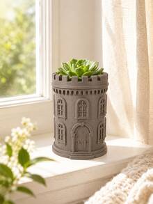 Castle Tower Planter, Multi-Purpose Flower And Plant Container, Suitable For Succulents And Herbs, Outdoor Patio Terrace Balcony Garden Decoration, Indoor Desktop Windowsill Plant Display Decoration - Cylindrical Castle Flower Pot - View 3