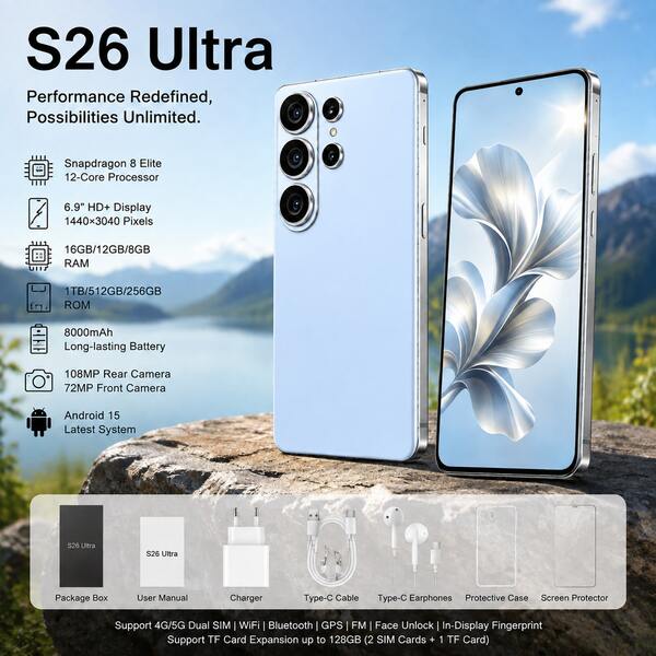 S26 Ultra 108MP AI-camera 6,9" 5G ontgrendeld 72MP selfie 8000mAh EU