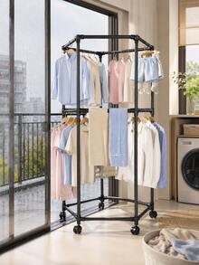 muebles,perchero para ropa,rack para ropa,tendederos para secar ropa,secadora de ropa,Tendedero de Ropa de Piso con Ruedas Giratorias 360°, Perchero Organizador de 2 Niveles para Balcón e Interior, Estructura Multilateral Negra para Camisas, Pantalones, Toallas y Ropa Familiar, 172 cm - A - Ver 6